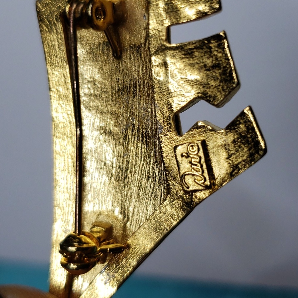 Vintage 80s DURI Gold 2 inch geometric brooch pin Jewelry~